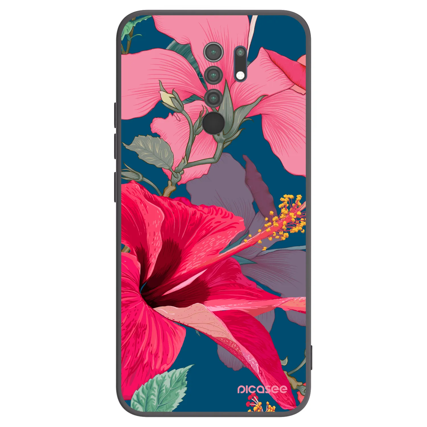 Picasee silikonski črni ovitek za Xiaomi Redmi 9 - Hibiscus