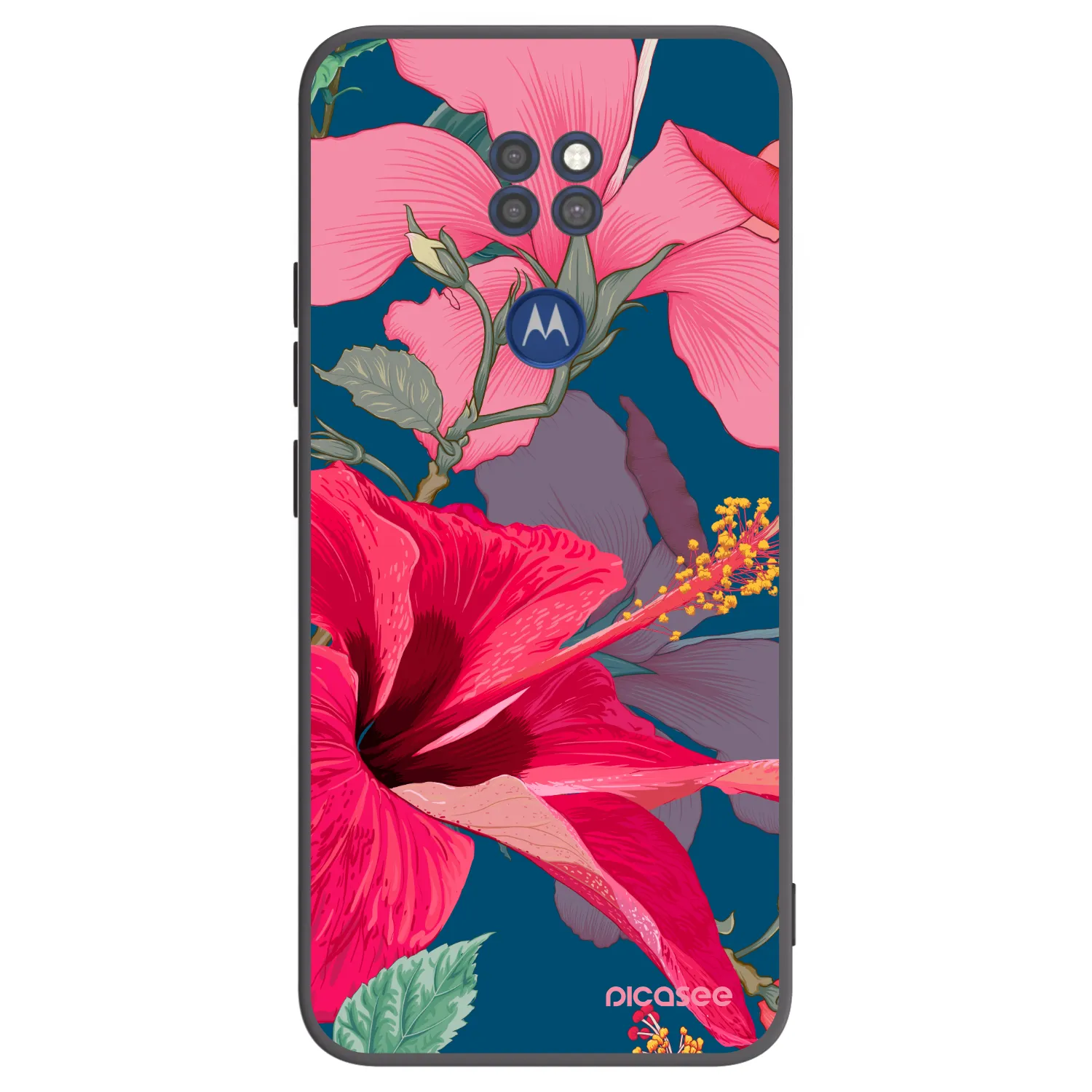 Picasee silikonski črni ovitek za Motorola Moto G9 Play - Hibiscus