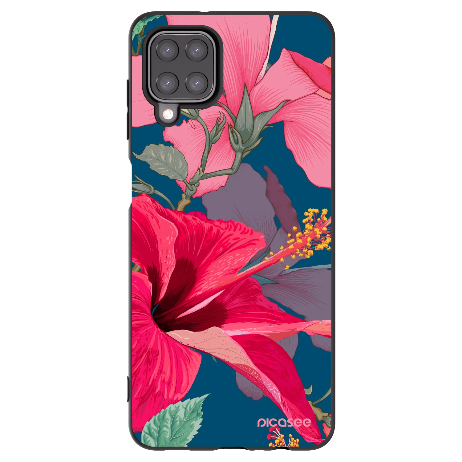 Picasee silikonski črni ovitek za Samsung Galaxy A12 A125F - Hibiscus