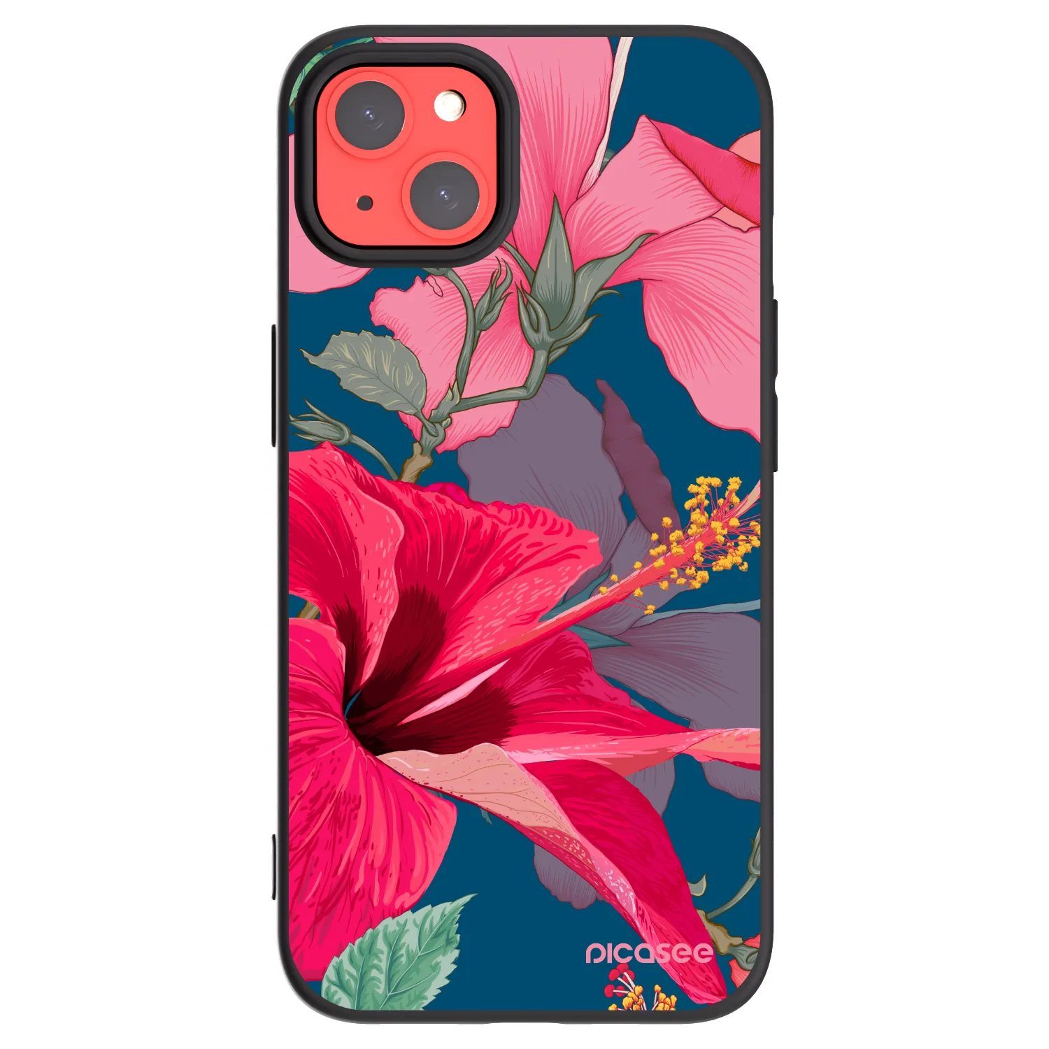 Picasee silikonski črni ovitek za Apple iPhone 13 - Hibiscus