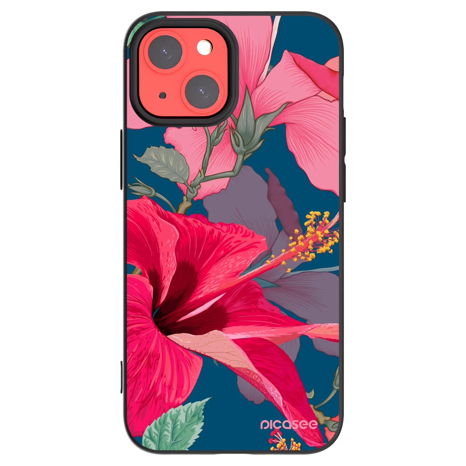 Picasee silikonski črni ovitek za Apple iPhone 13 mini - Hibiscus