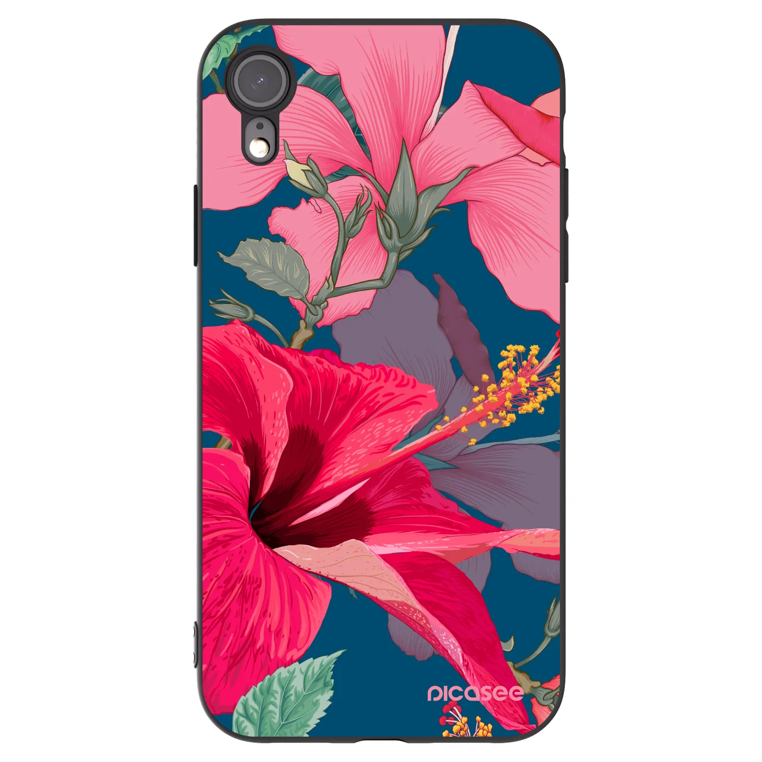 Picasee silikonski črni ovitek za Apple iPhone XR - Hibiscus