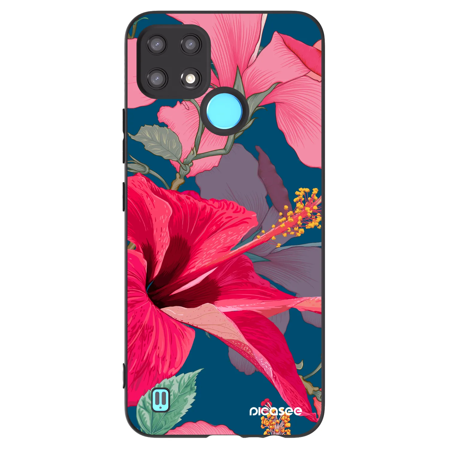Picasee silikonski črni ovitek za Realme C21 - Hibiscus