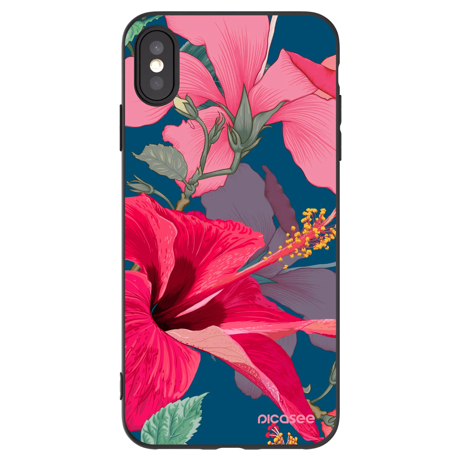 Picasee silikonski črni ovitek za Apple iPhone XS Max - Hibiscus