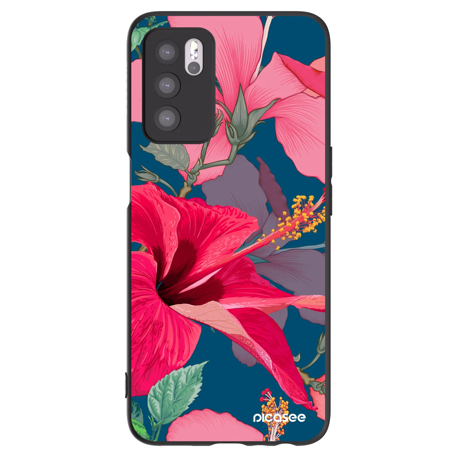 Picasee silikonski črni ovitek za OPPO A16s - Hibiscus