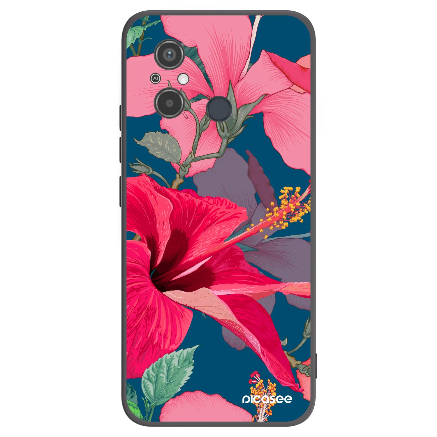 Picasee silikonski črni ovitek za Xiaomi Redmi 12C - Hibiscus