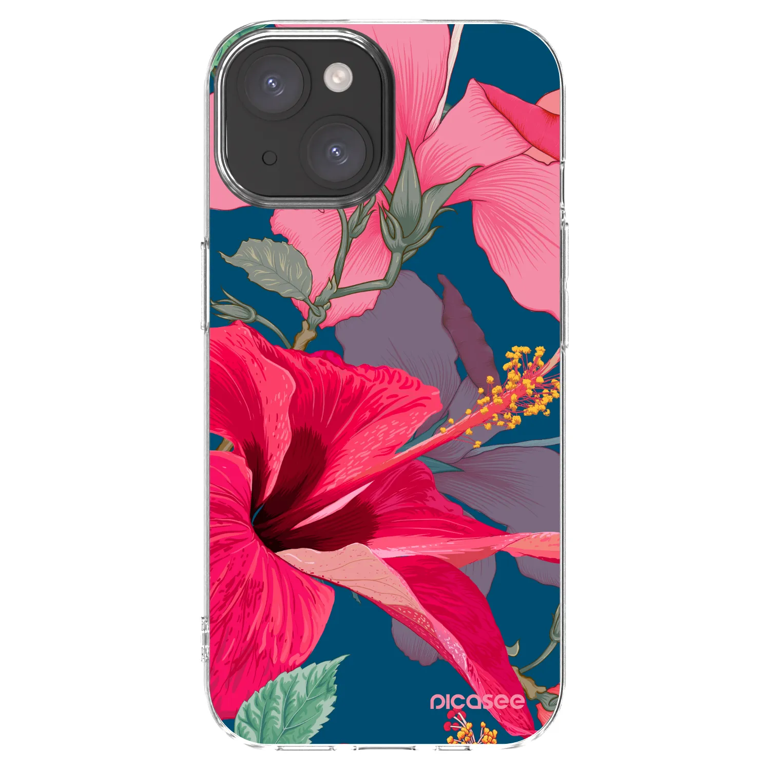 Picasee silikonski prozorni ovitek za Apple iPhone 15 - Hibiscus