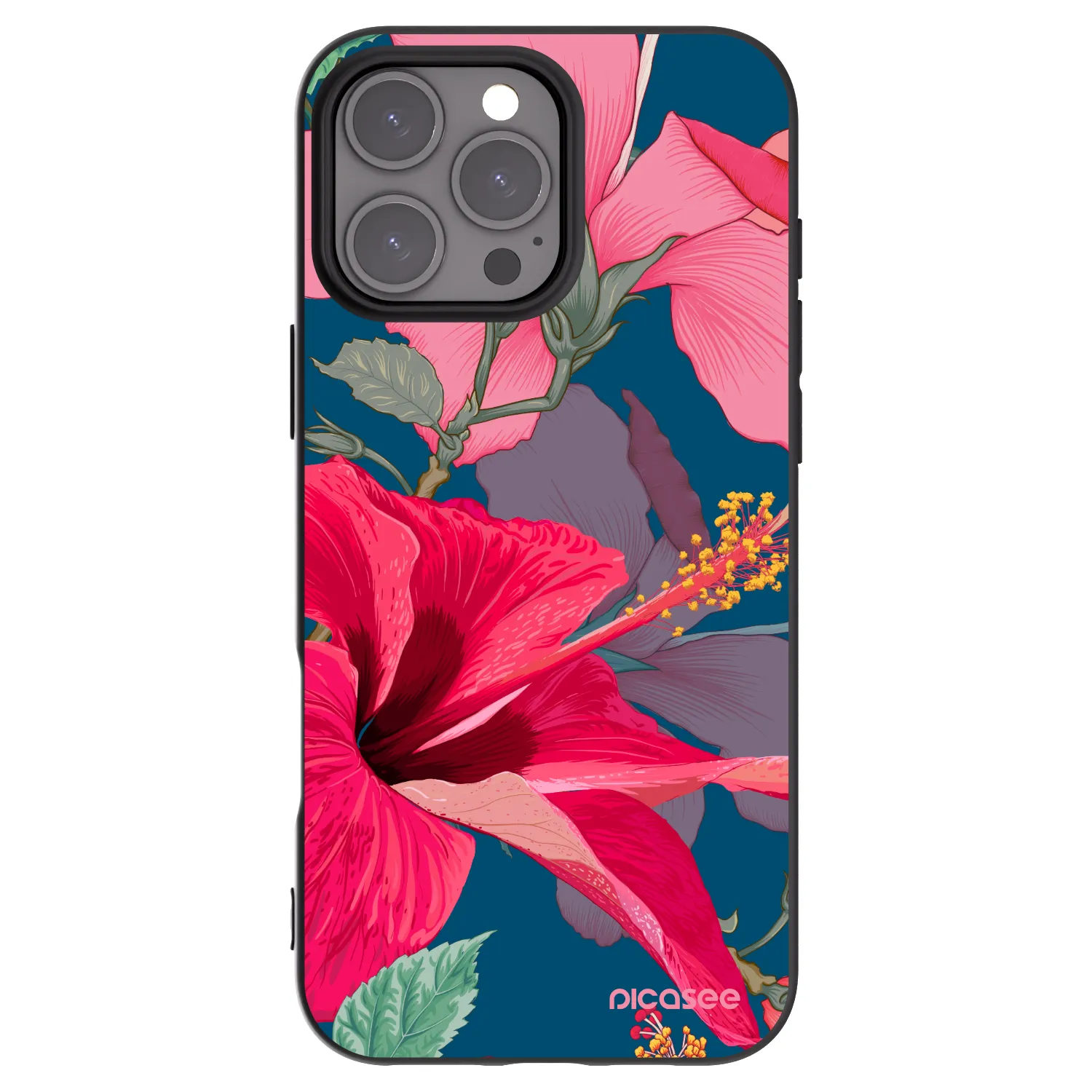 Picasee silikonski črni ovitek za Apple iPhone 16 Pro Max - Hibiscus