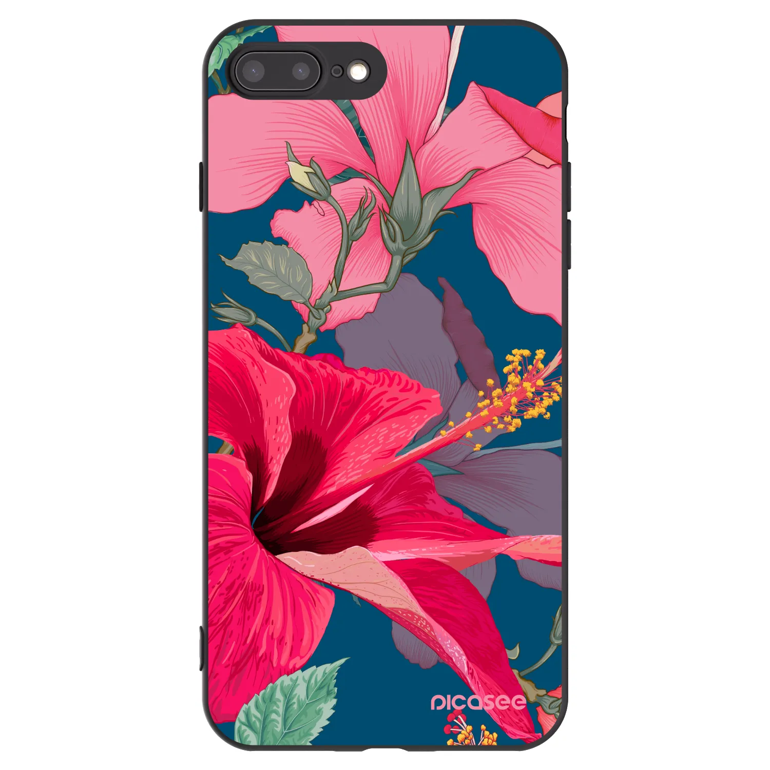 Picasee silikonski črni ovitek za Apple iPhone 7 Plus - Hibiscus