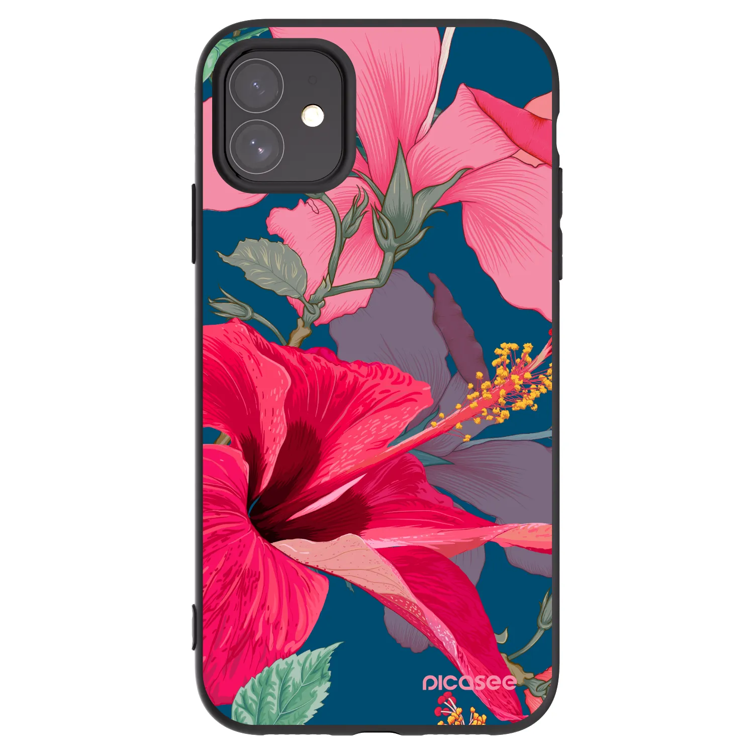 Picasee silikonski črni ovitek za Apple iPhone 11 - Hibiscus