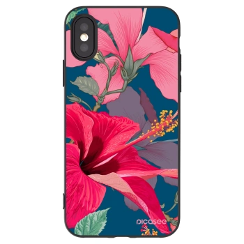 Picasee silikonski črni ovitek za Apple iPhone X/XS - Hibiscus