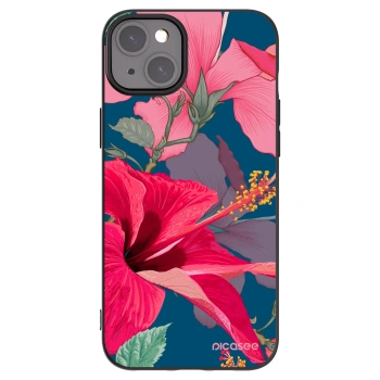 Picasee silikonski črni ovitek za Apple iPhone 15 Plus - Hibiscus