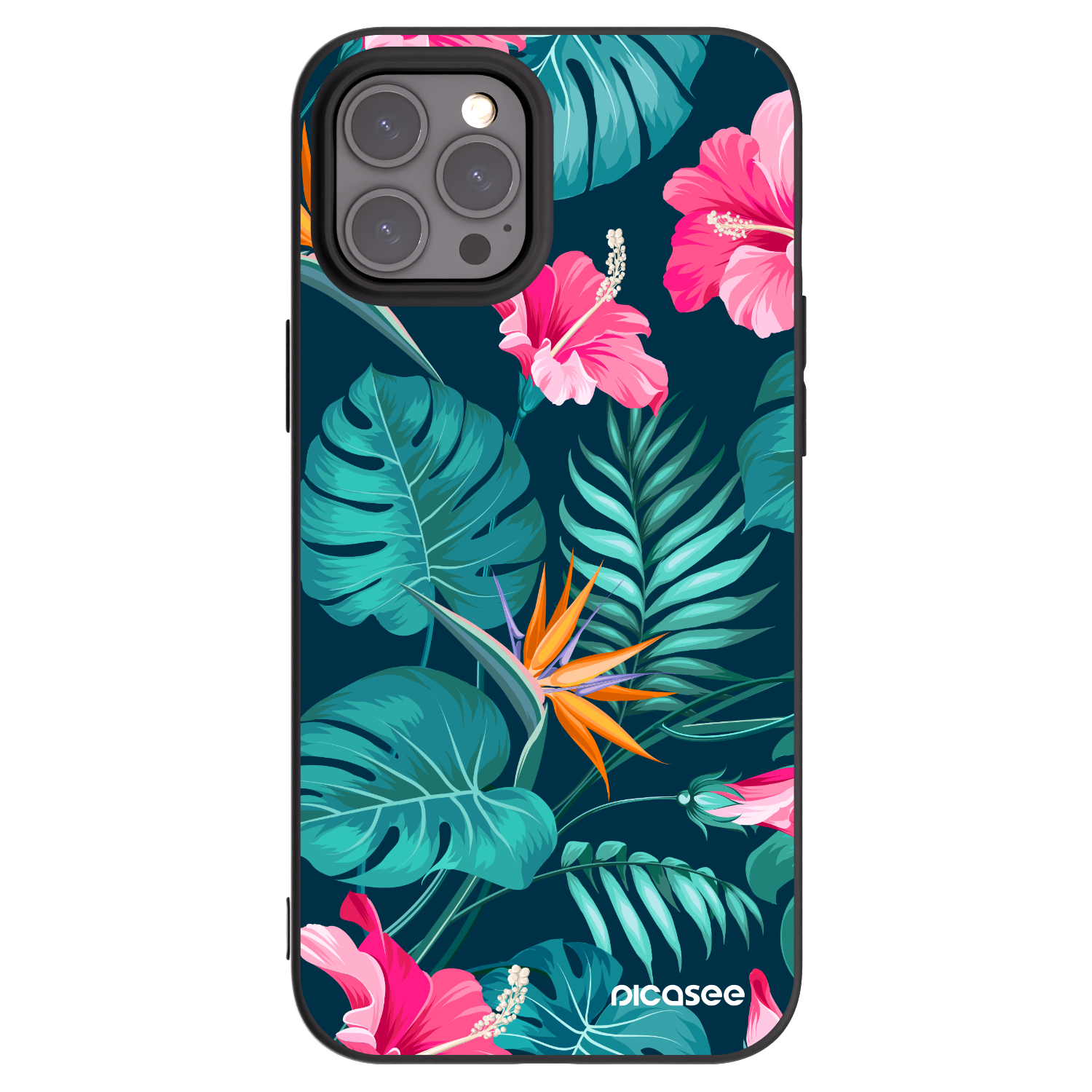 Picasee silikonski črni ovitek za Apple iPhone 12 Pro Max - Pink Monstera