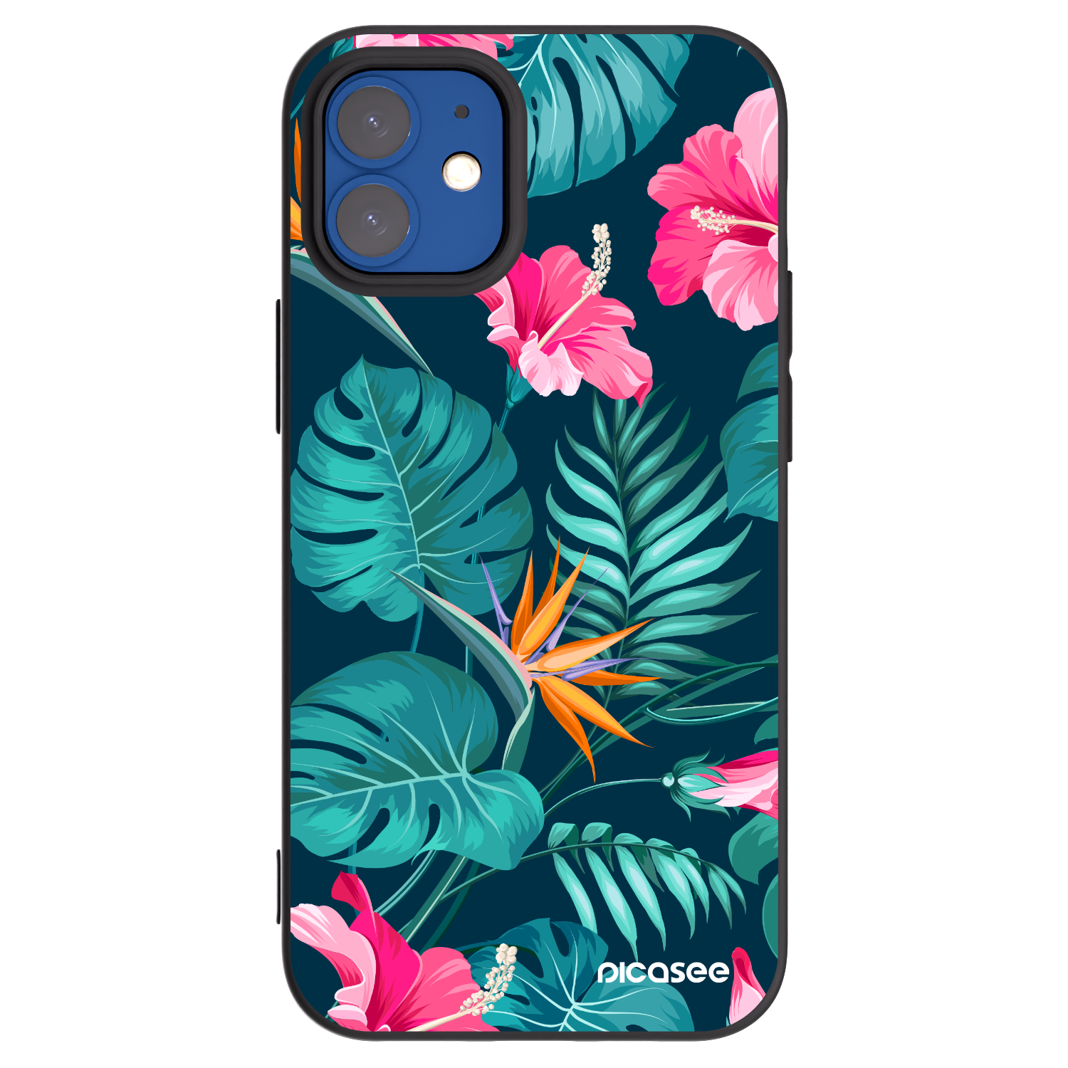 Picasee silikonski črni ovitek za Apple iPhone 12 mini - Pink Monstera