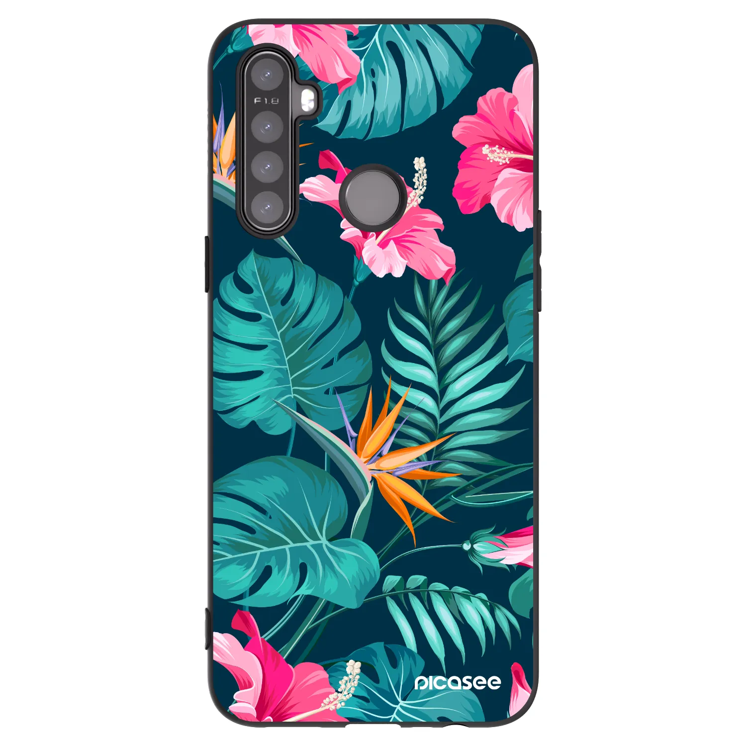 Picasee silikonski črni ovitek za Realme 6i - Pink Monstera