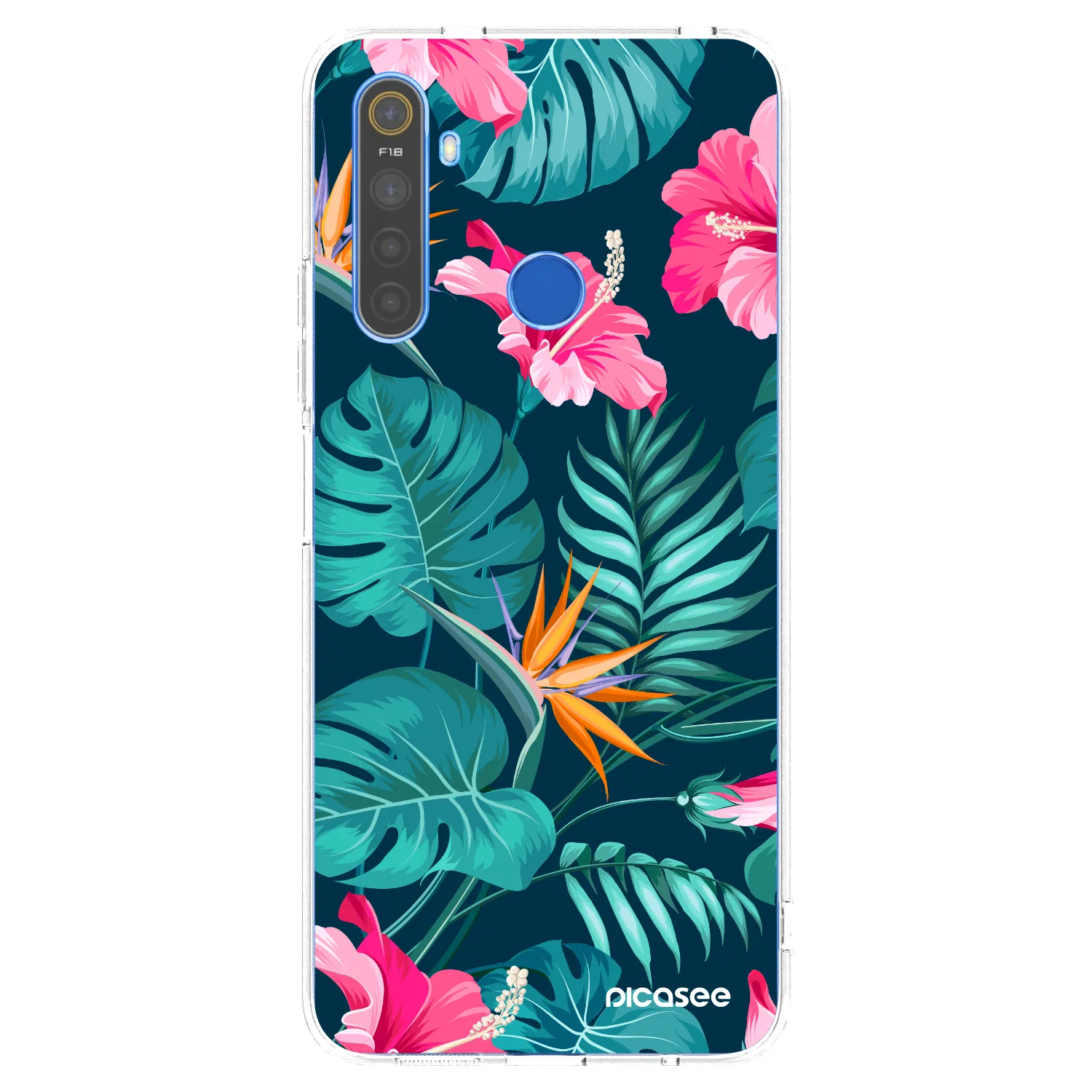 Picasee silikonski prozorni ovitek za Realme 5 - Pink Monstera