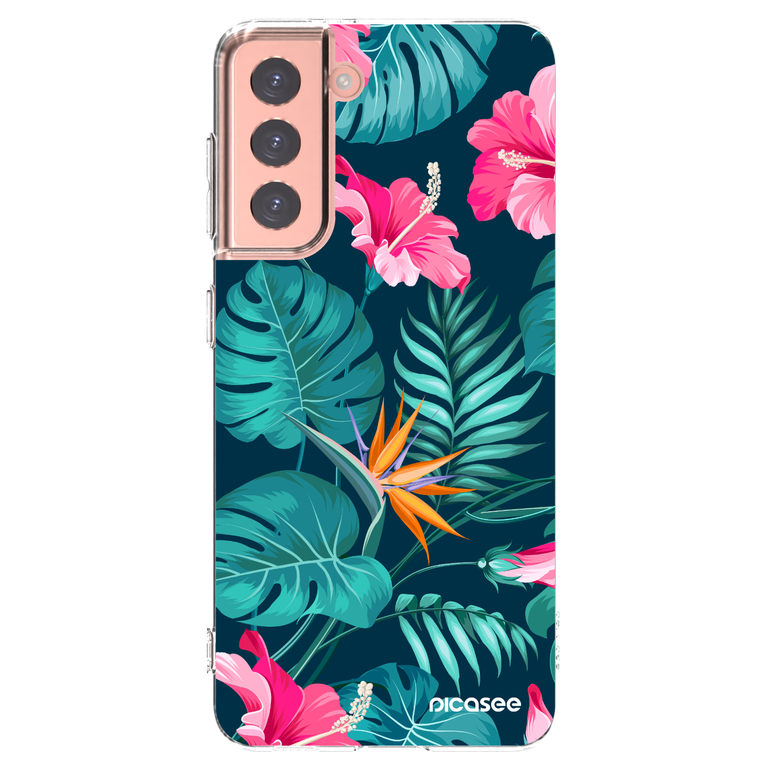 Picasee silikonski prozorni ovitek za Samsung Galaxy S21 5G G991B - Pink Monstera