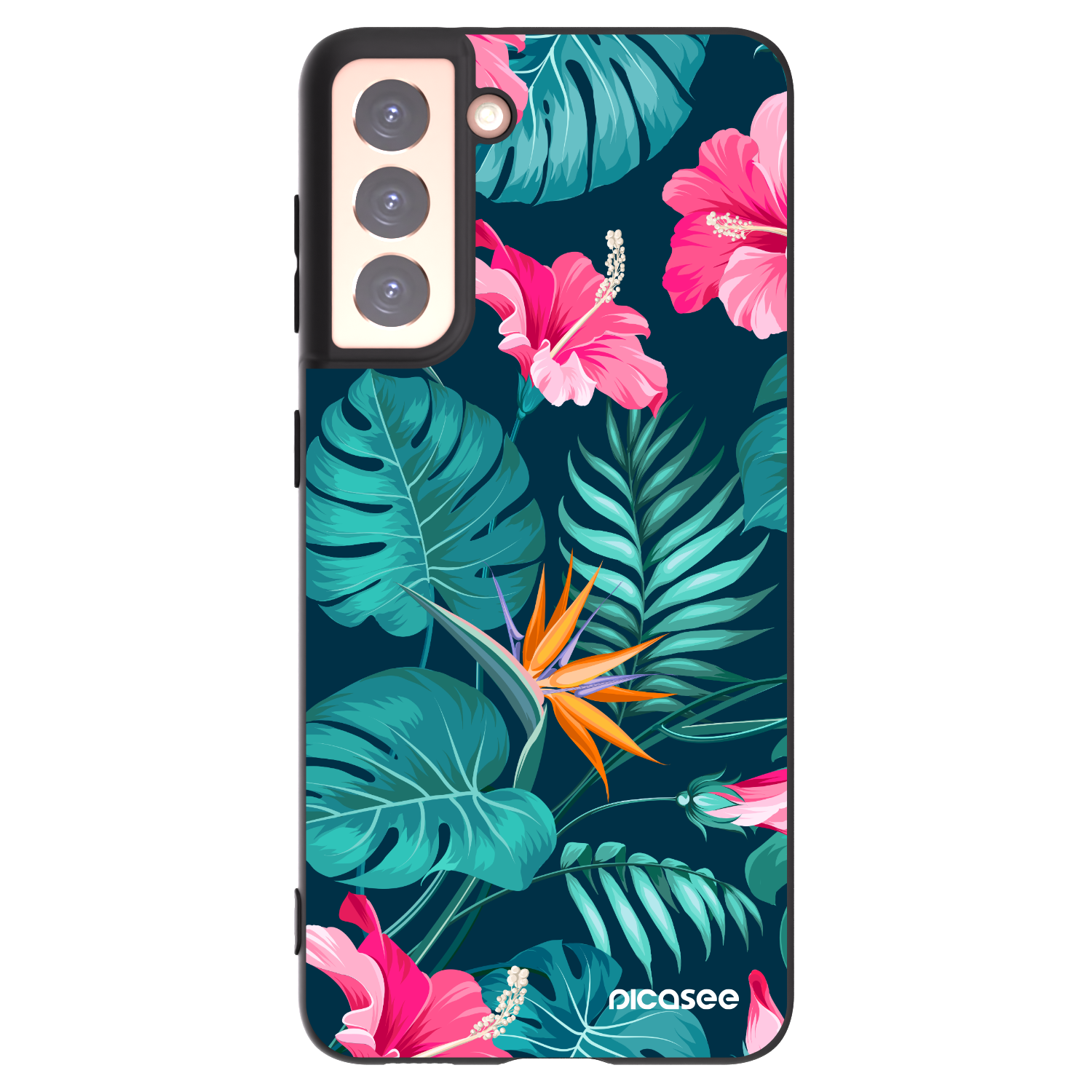 Picasee silikonski črni ovitek za Samsung Galaxy S21 5G G991B - Pink Monstera
