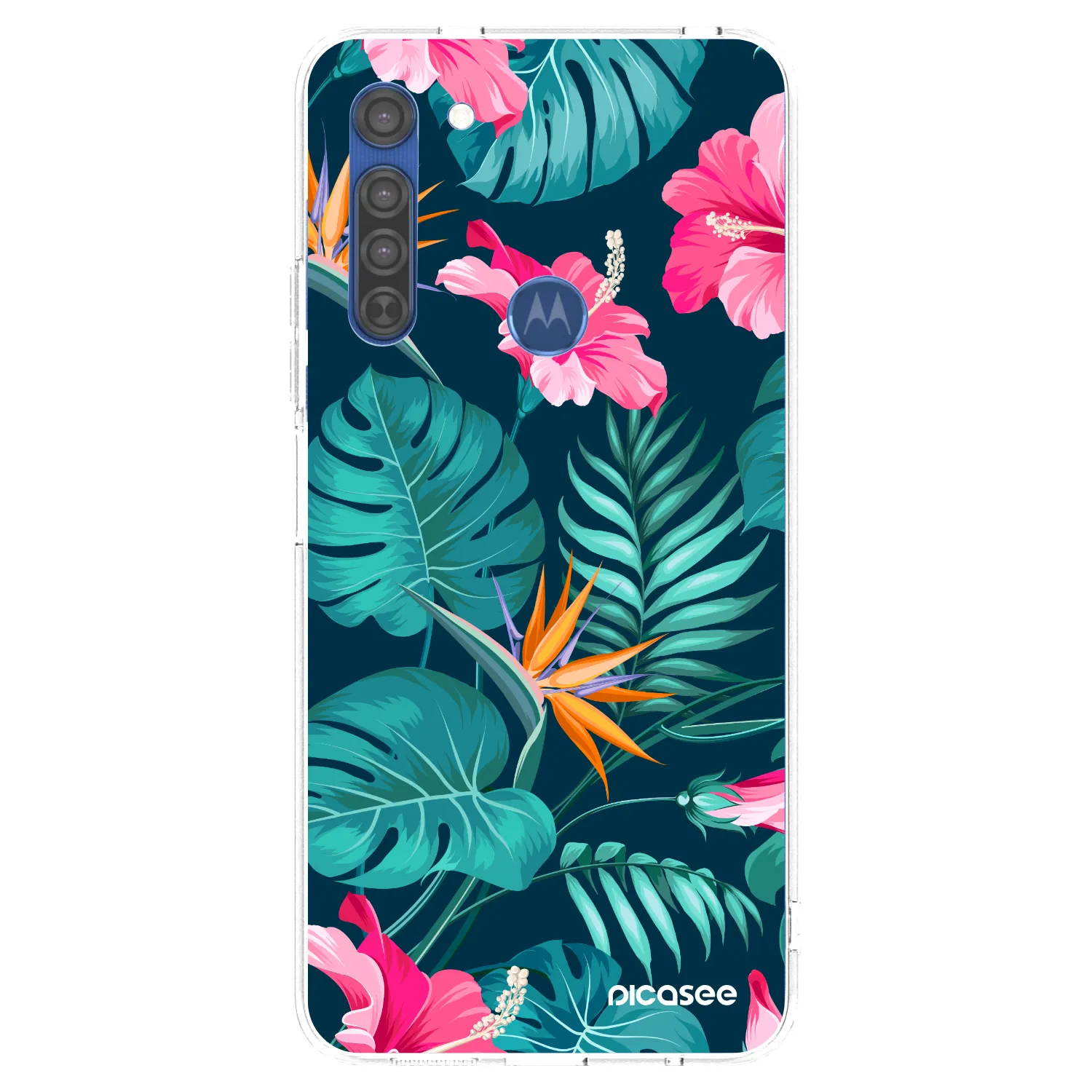 Picasee silikonski prozorni ovitek za Motorola Moto G8 - Pink Monstera