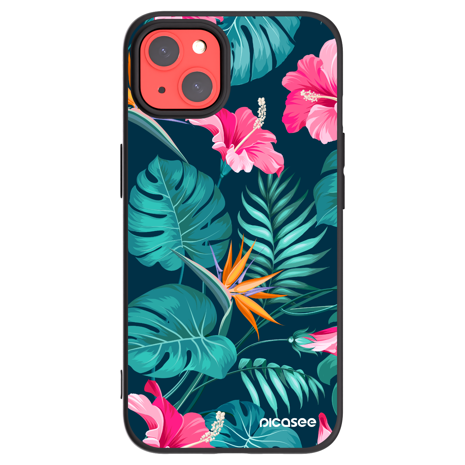 Picasee silikonski črni ovitek za Apple iPhone 13 - Pink Monstera