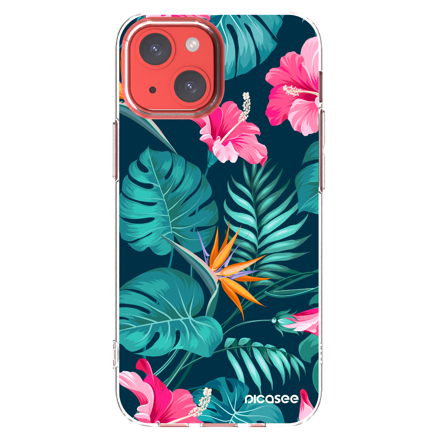Picasee silikonski prozorni ovitek za Apple iPhone 13 mini - Pink Monstera