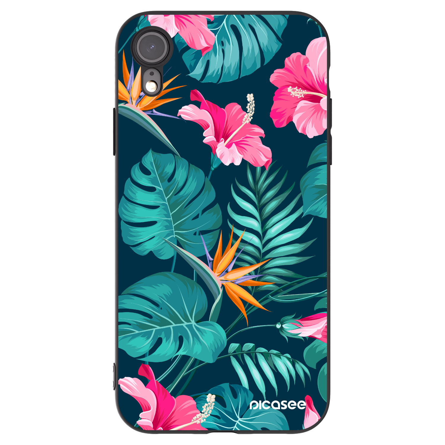 Picasee silikonski črni ovitek za Apple iPhone XR - Pink Monstera