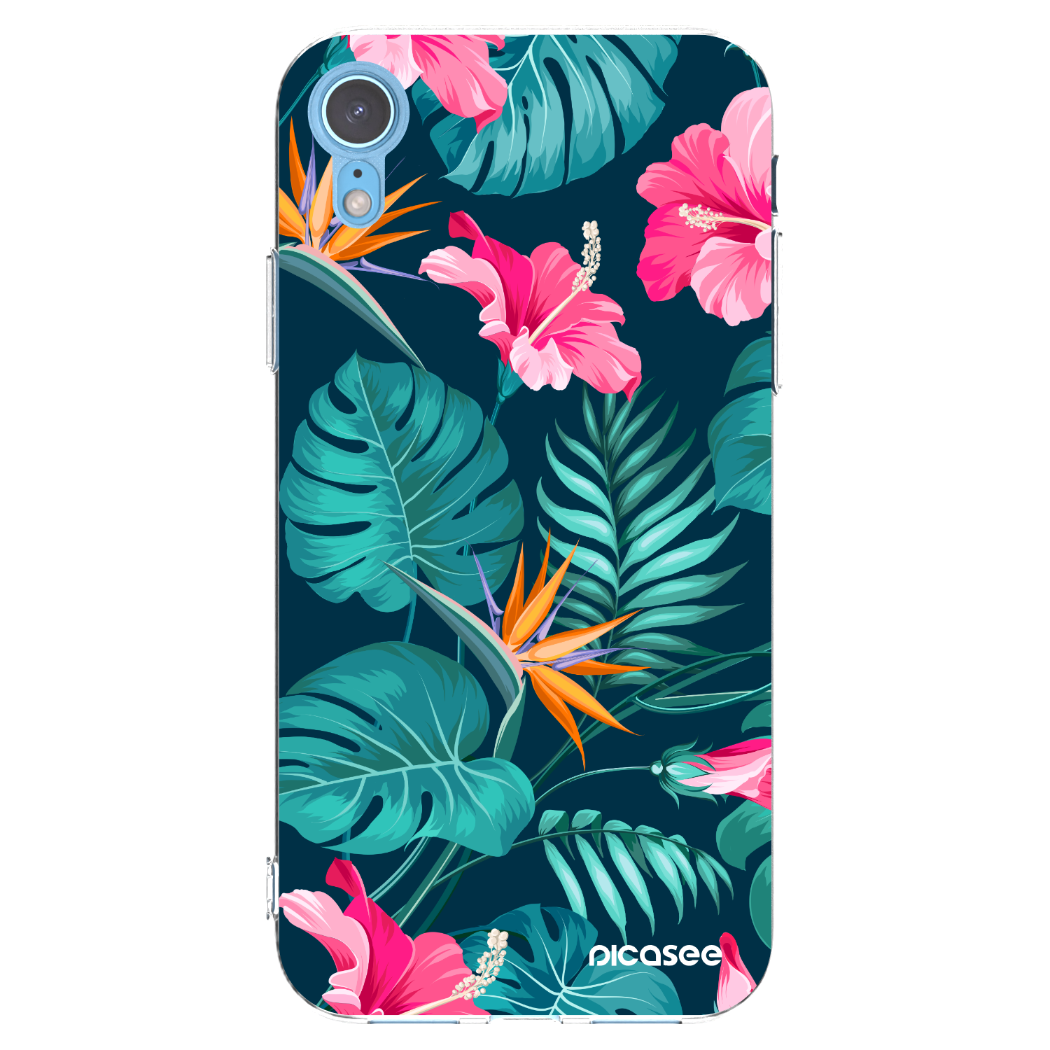 Picasee silikonski prozorni ovitek za Apple iPhone XR - Pink Monstera
