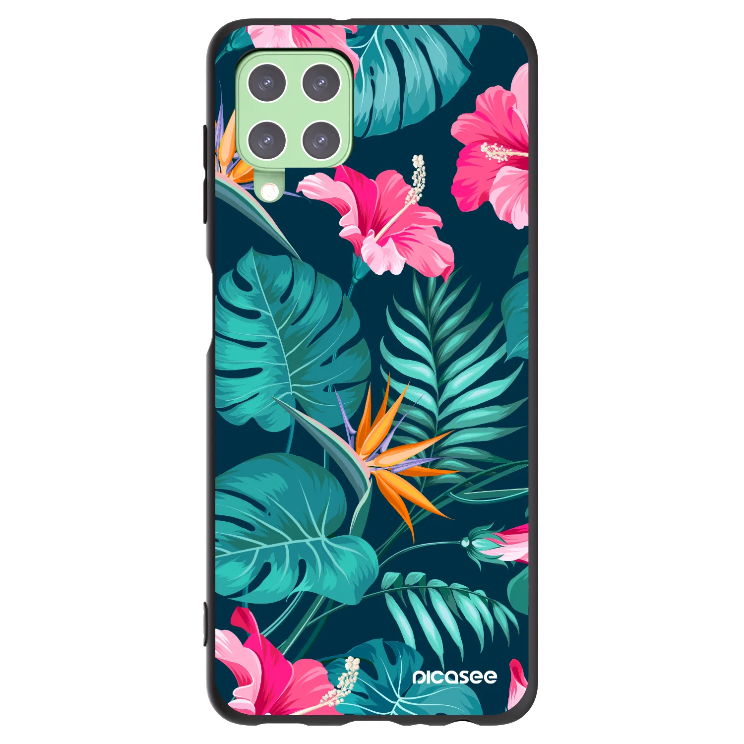 Picasee silikonski črni ovitek za Samsung Galaxy A22 A225F 4G - Pink Monstera
