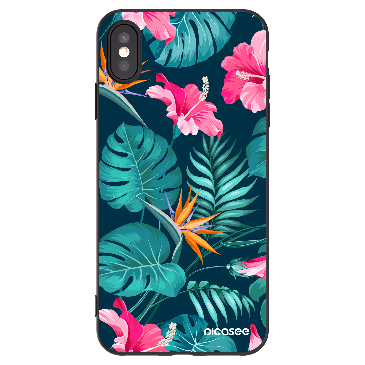 Picasee silikonski črni ovitek za Apple iPhone XS Max - Pink Monstera