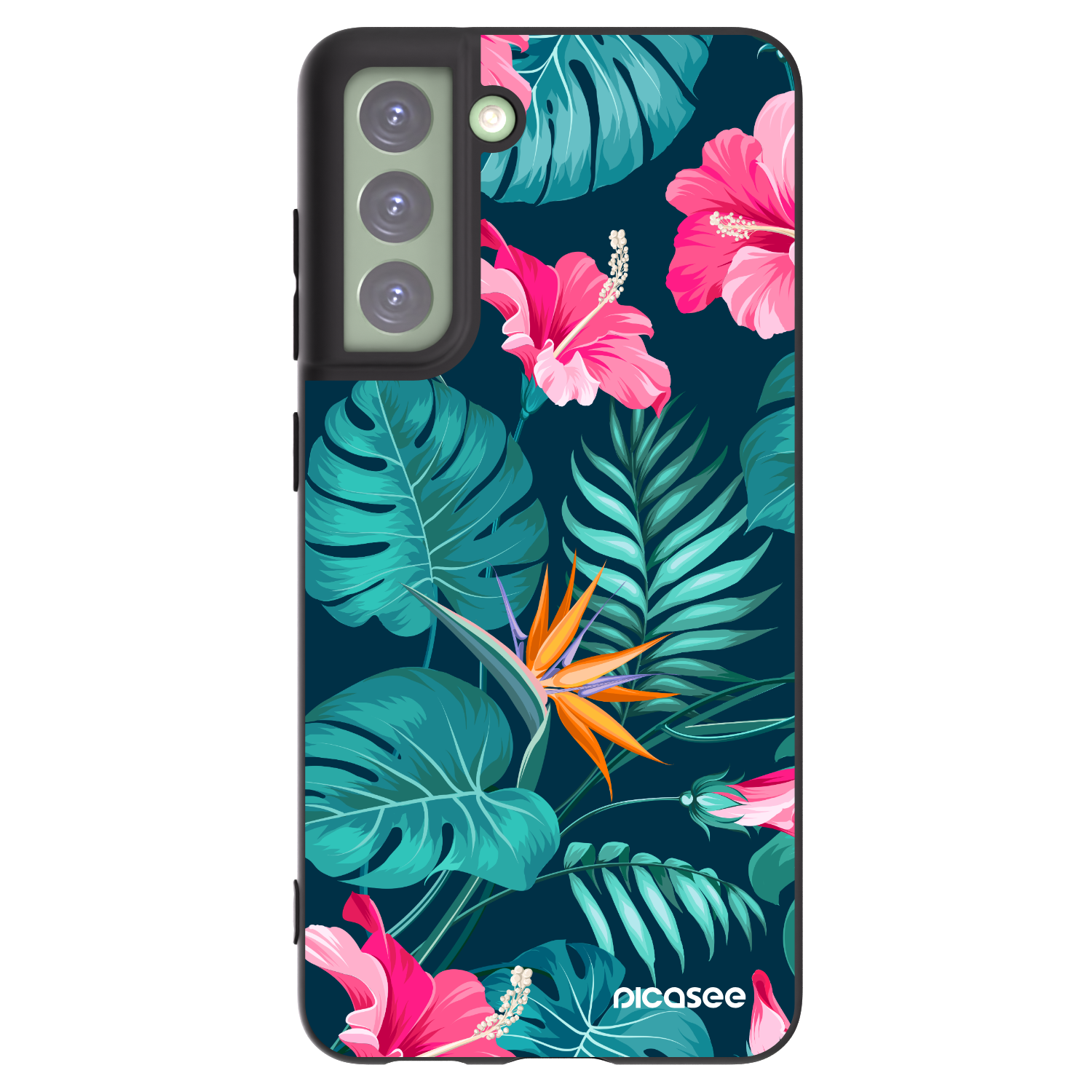 Picasee silikonski črni ovitek za Samsung Galaxy S21 FE 5G - Pink Monstera