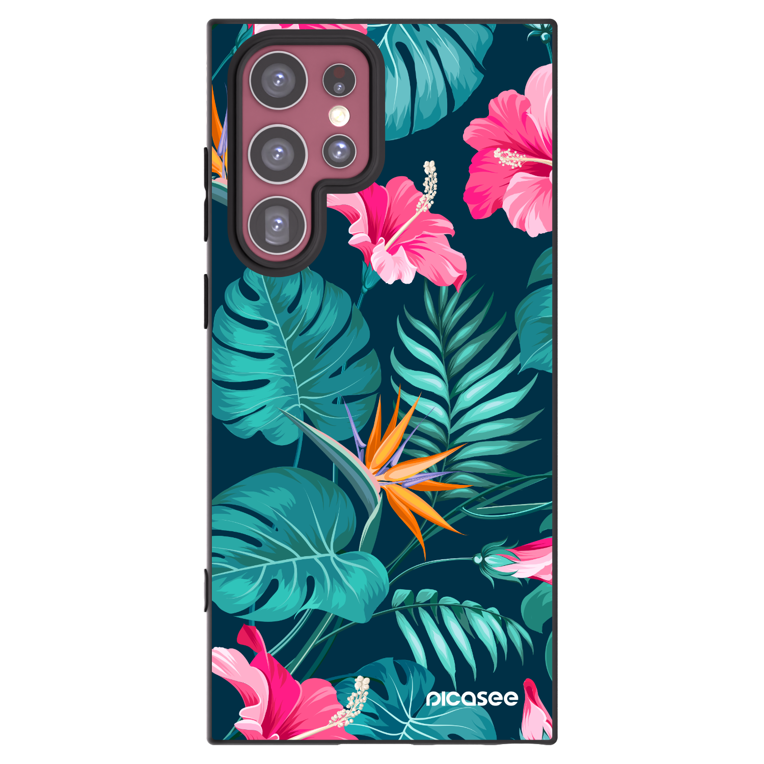 Picasee silikonski črni ovitek za Samsung Galaxy S22 Ultra 5G - Pink Monstera
