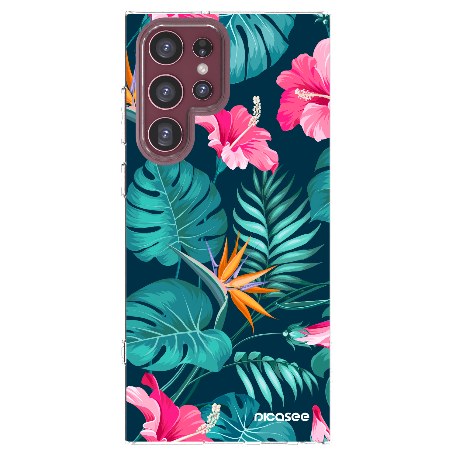 Picasee silikonski prozorni ovitek za Samsung Galaxy S22 Ultra 5G - Pink Monstera