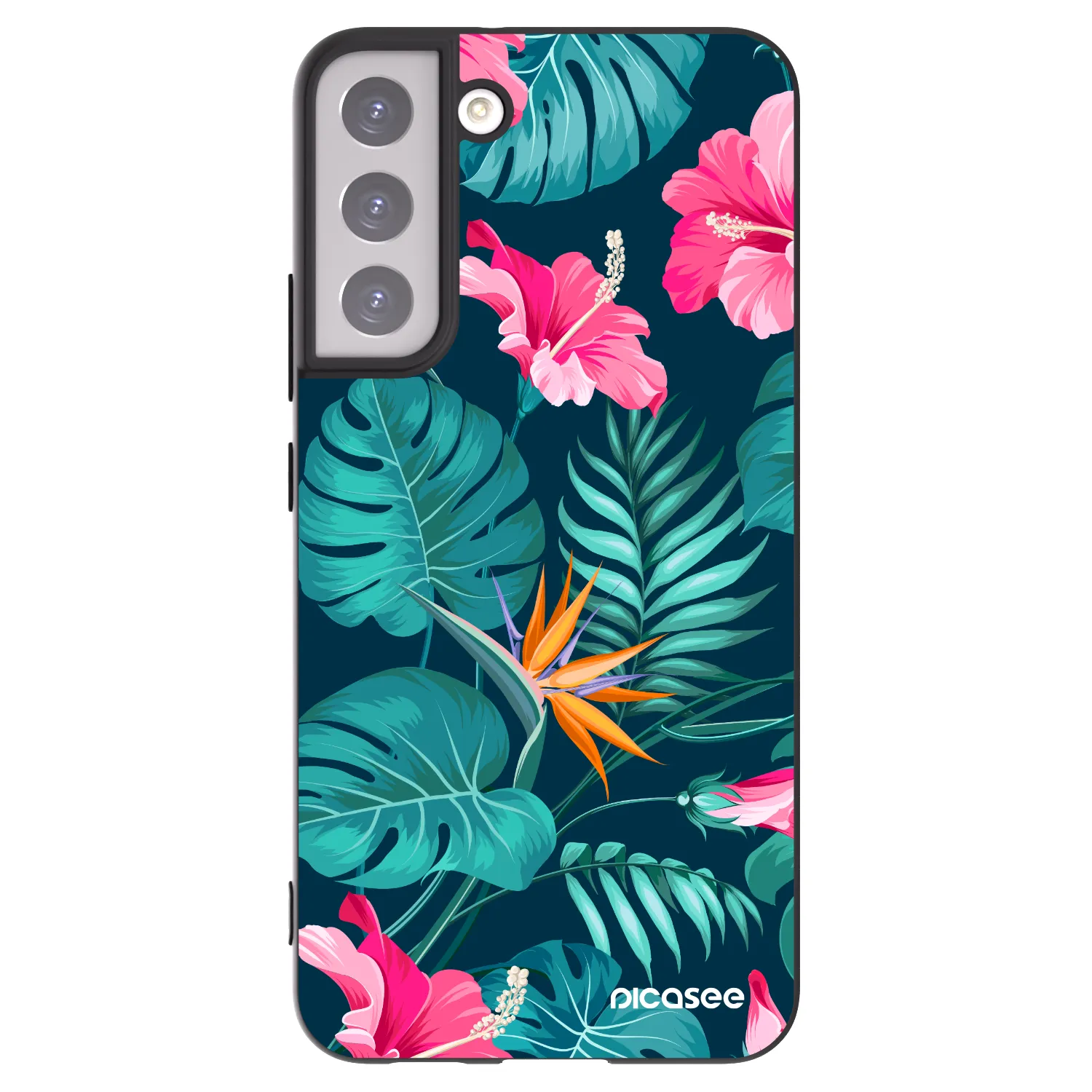 Picasee silikonski črni ovitek za Samsung Galaxy S22+ 5G - Pink Monstera