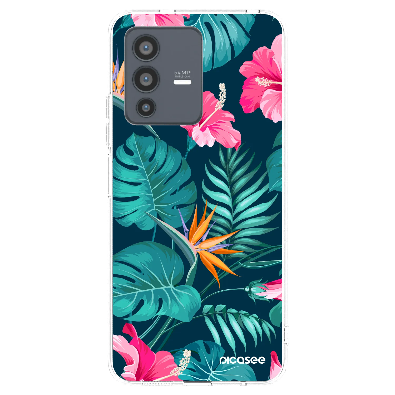 Picasee silikonski prozorni ovitek za Vivo V23 5G - Pink Monstera