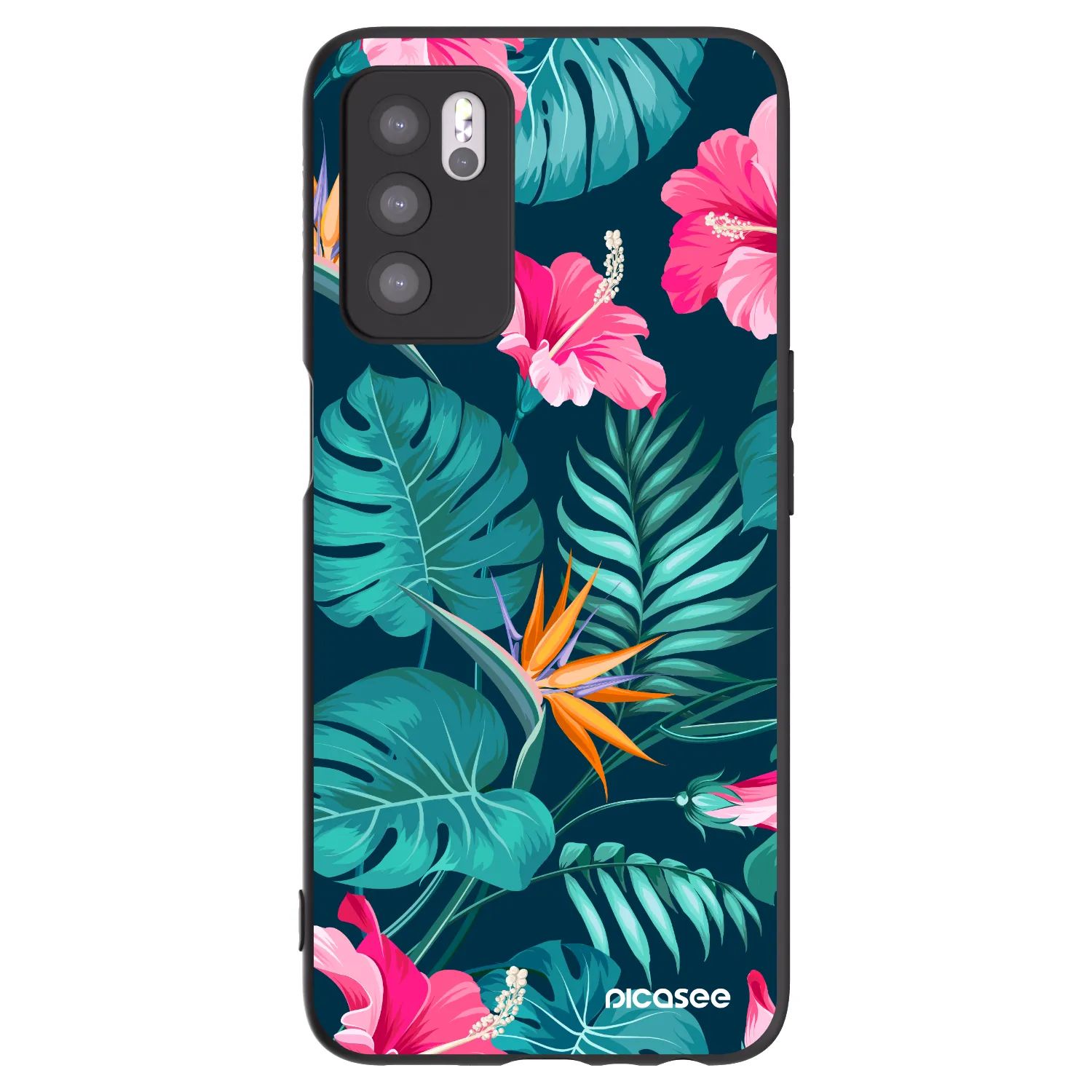 Picasee silikonski črni ovitek za OPPO A16 - Pink Monstera