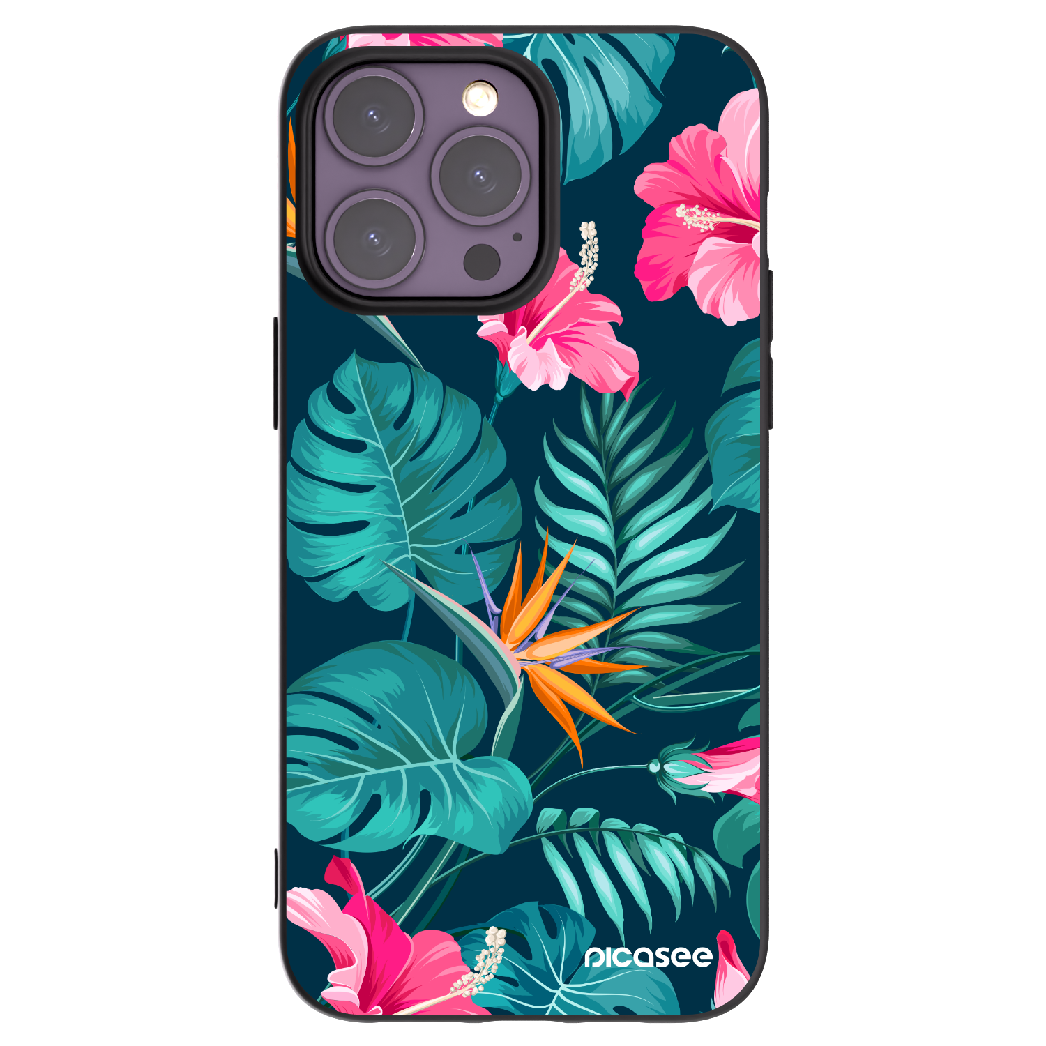 Picasee silikonski črni ovitek za Apple iPhone 14 Pro Max - Pink Monstera