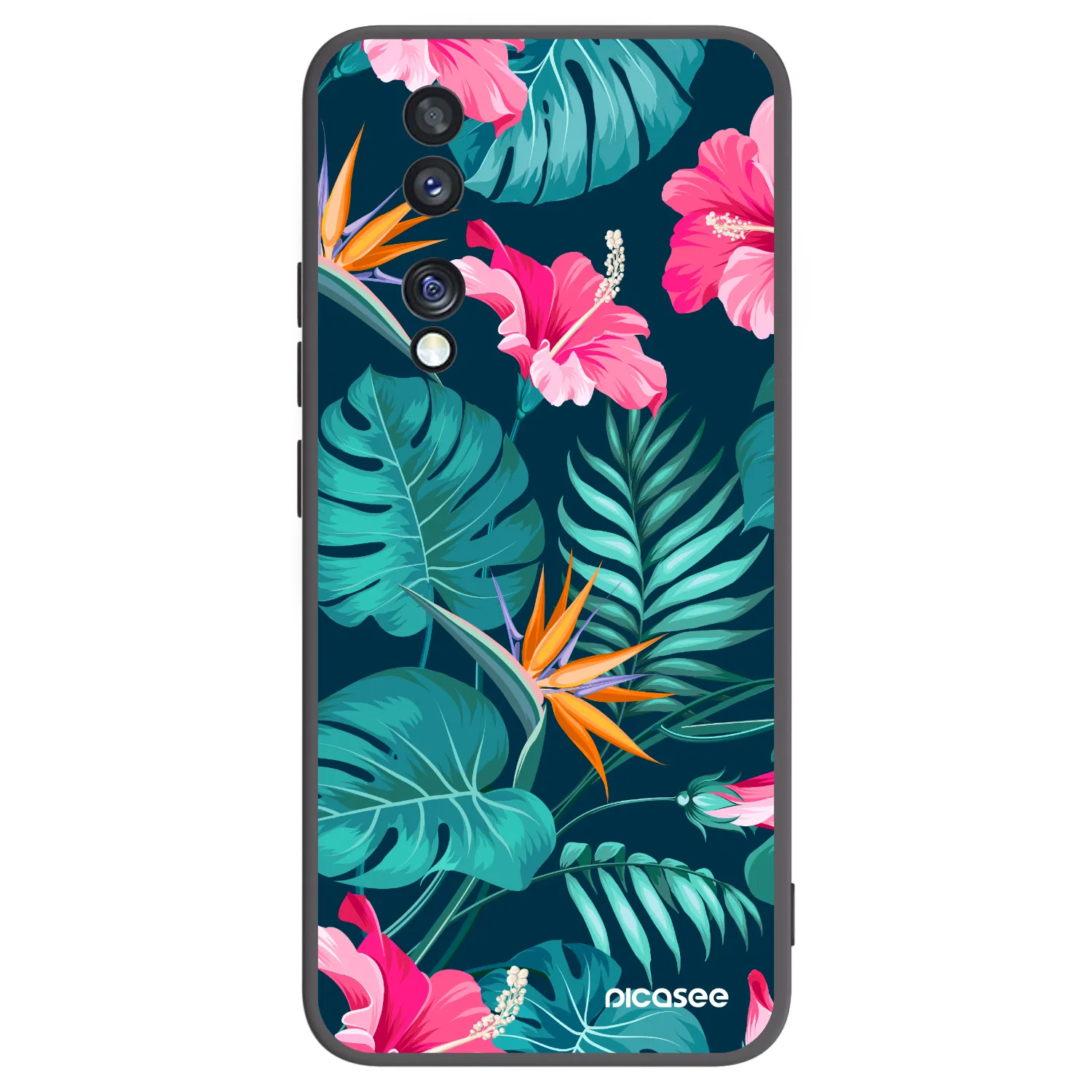 Picasee silikonski črni ovitek za Honor 70 - Pink Monstera