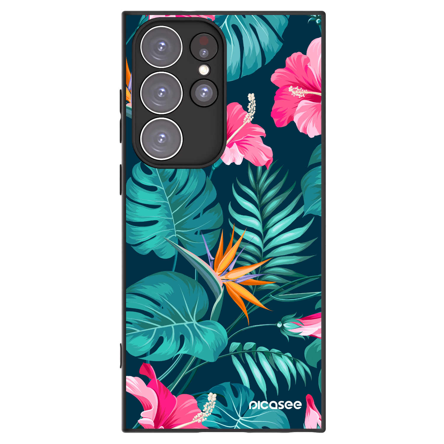 Picasee silikonski črni ovitek za Samsung Galaxy S23 Ultra 5G - Pink Monstera