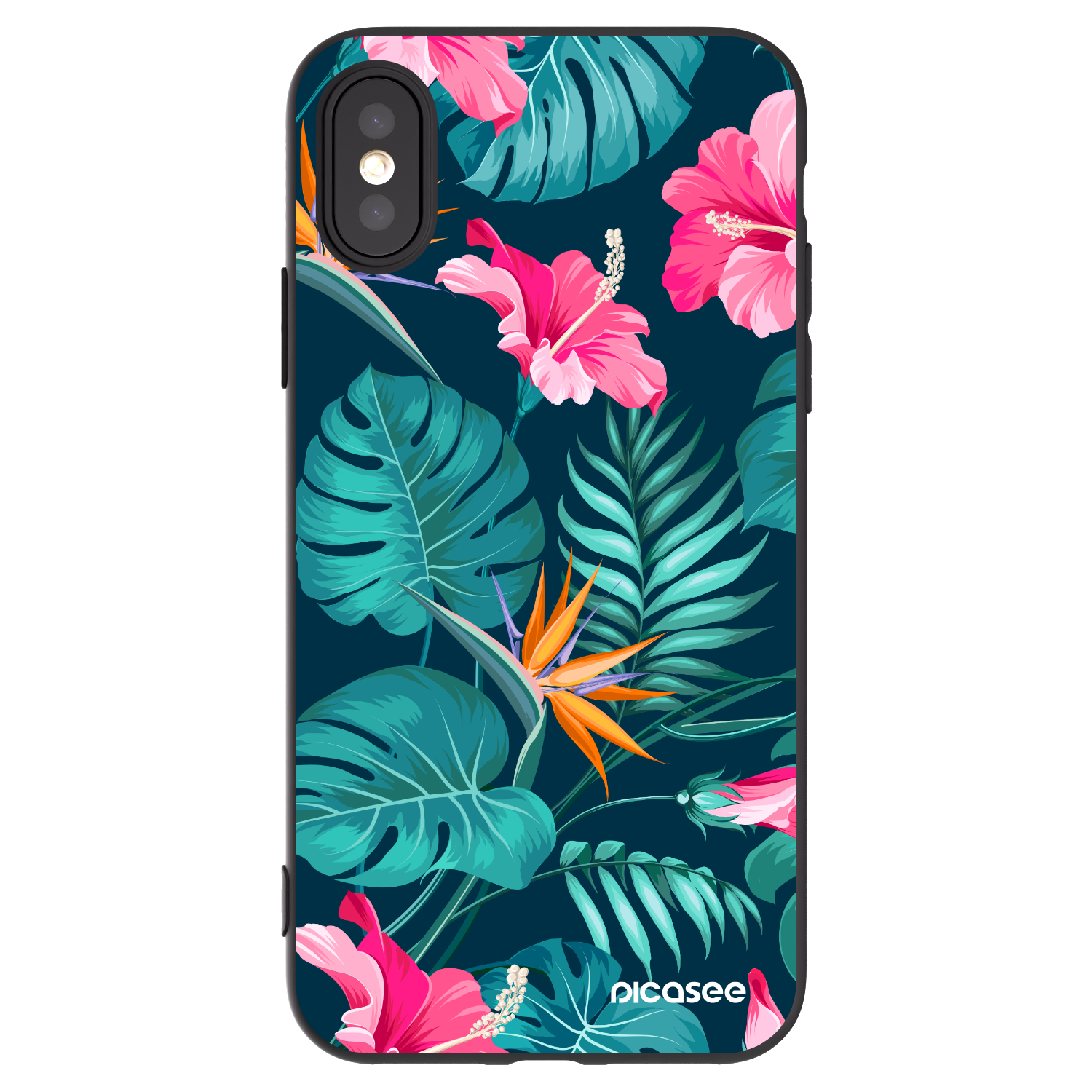 Picasee silikonski črni ovitek za Apple iPhone X/XS - Pink Monstera