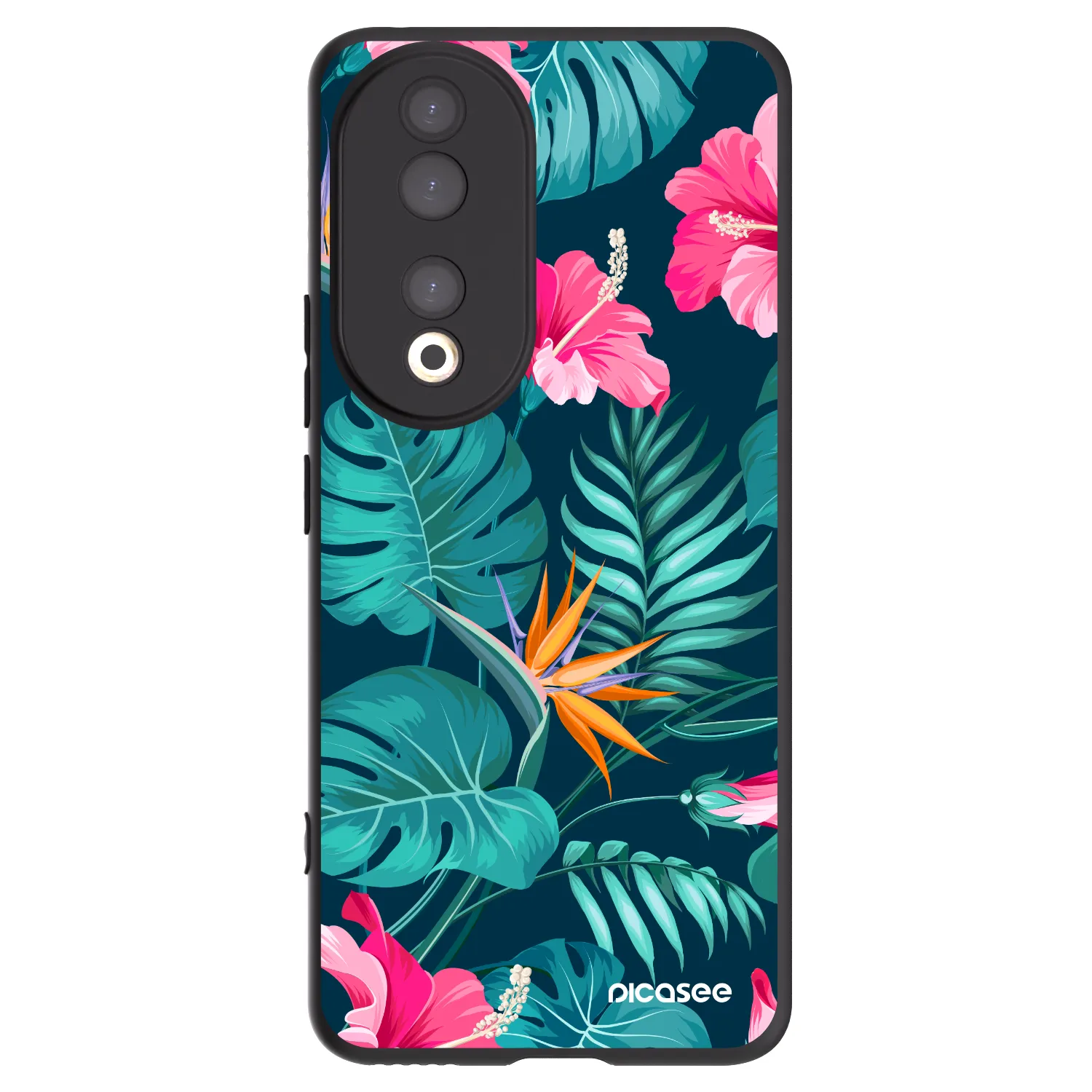 Picasee silikonski črni ovitek za Honor 90 5G - Pink Monstera