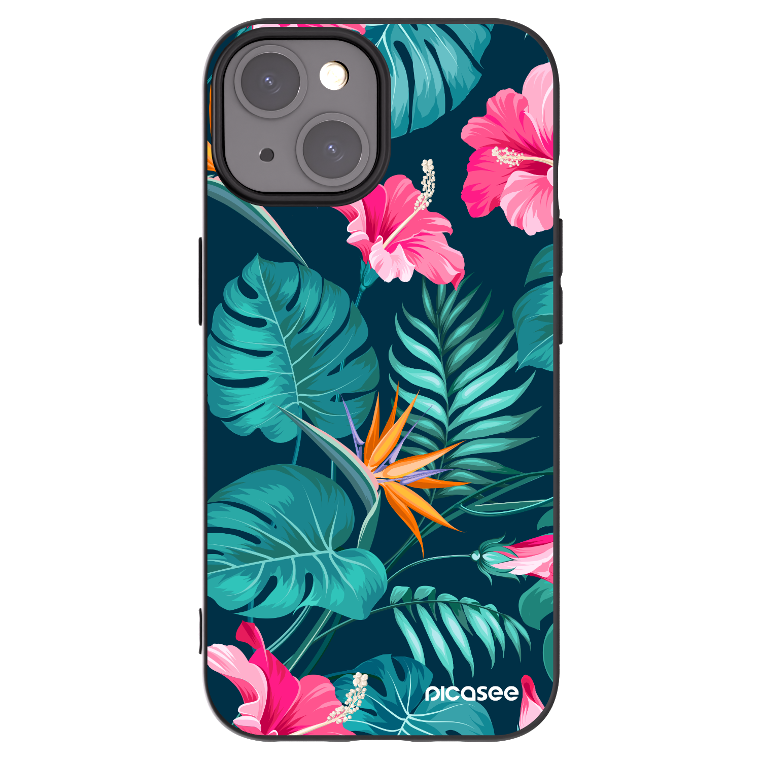 Picasee silikonski črni ovitek za Apple iPhone 15 - Pink Monstera