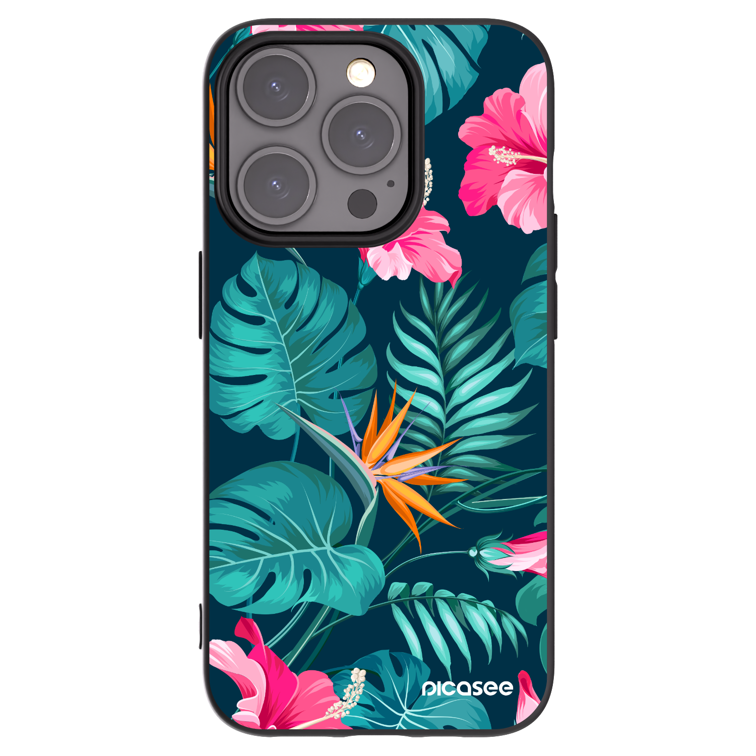 Picasee silikonski črni ovitek za Apple iPhone 15 Pro - Pink Monstera