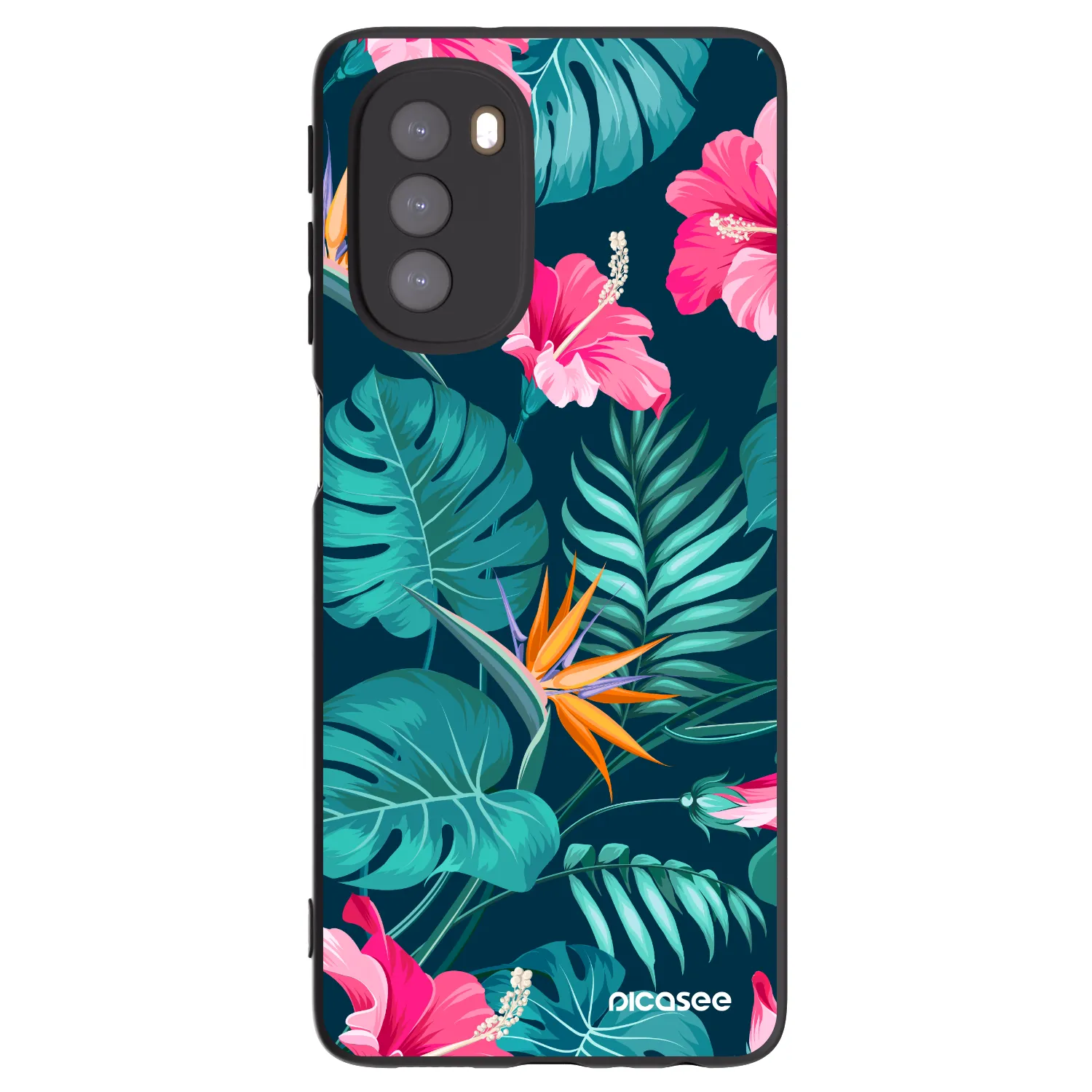 Picasee silikonski črni ovitek za Motorola Moto G51 - Pink Monstera
