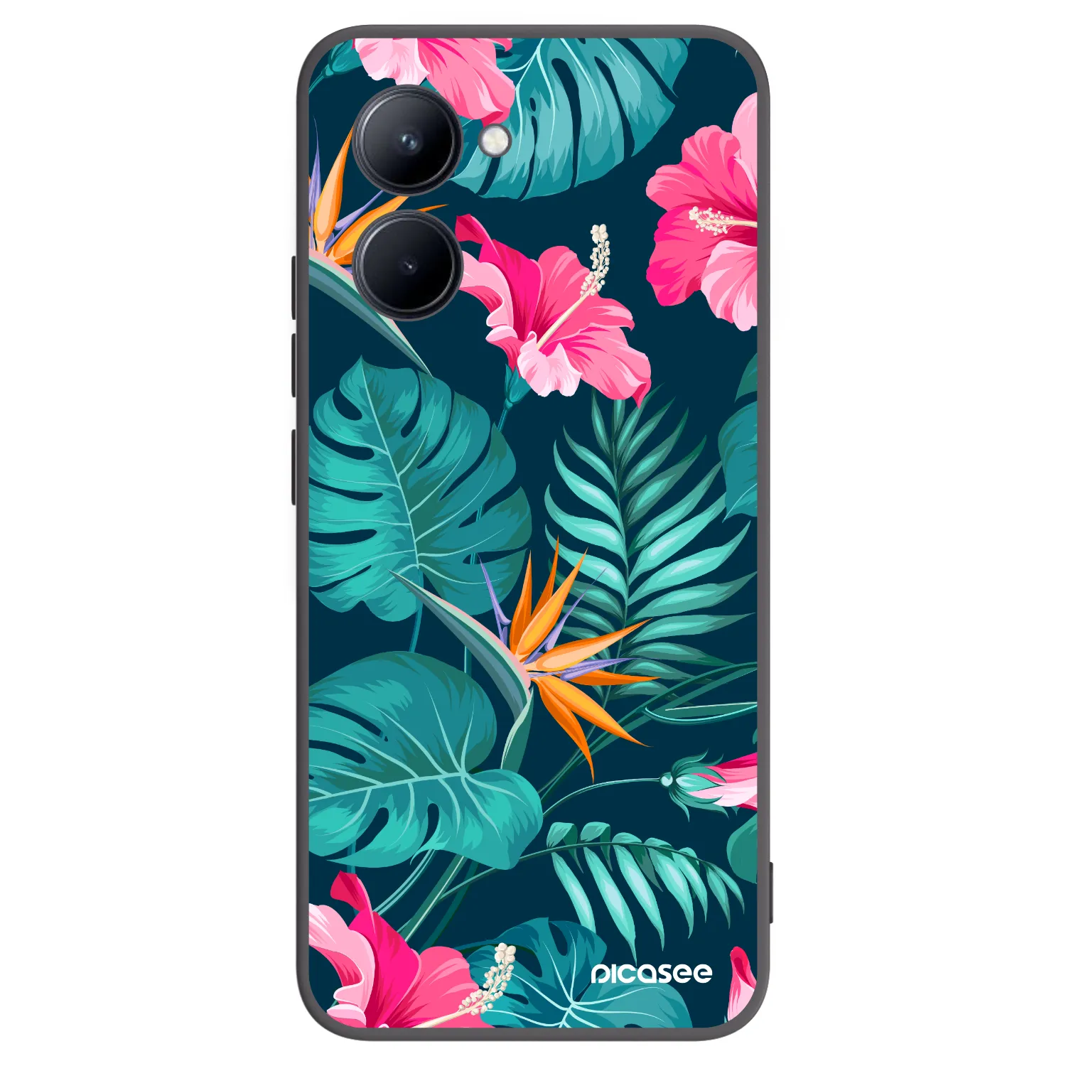 Picasee silikonski črni ovitek za Realme C33 (2023) - Pink Monstera