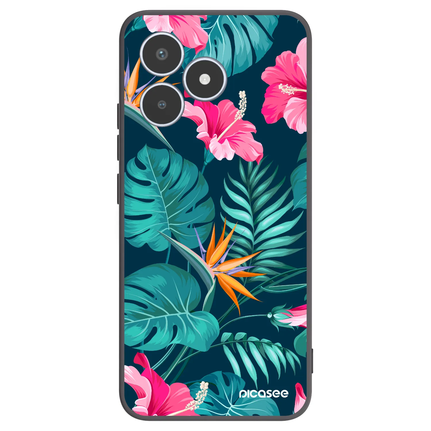 Picasee silikonski črni ovitek za Realme C53 - Pink Monstera