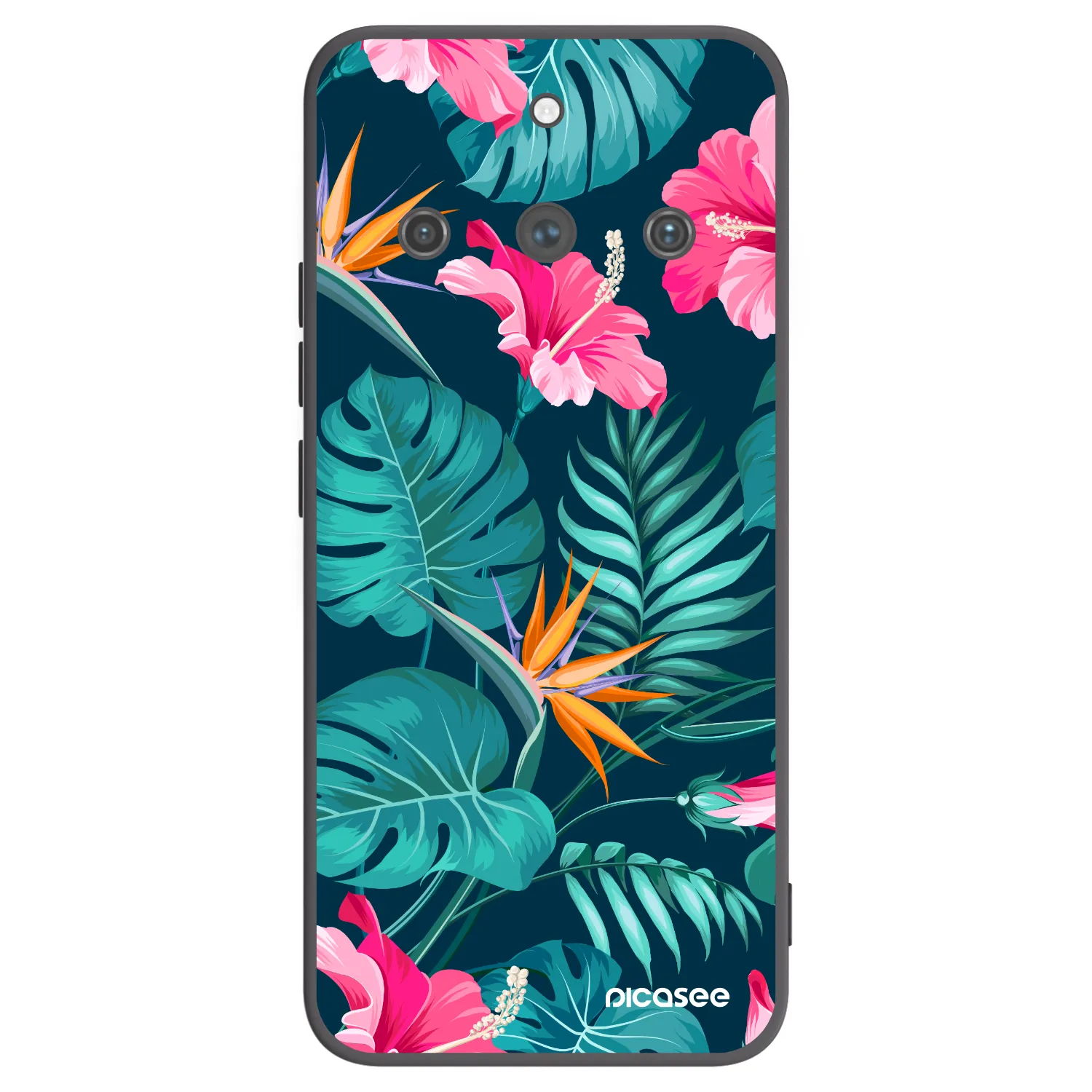 Picasee silikonski črni ovitek za Realme 11 Pro+ - Pink Monstera