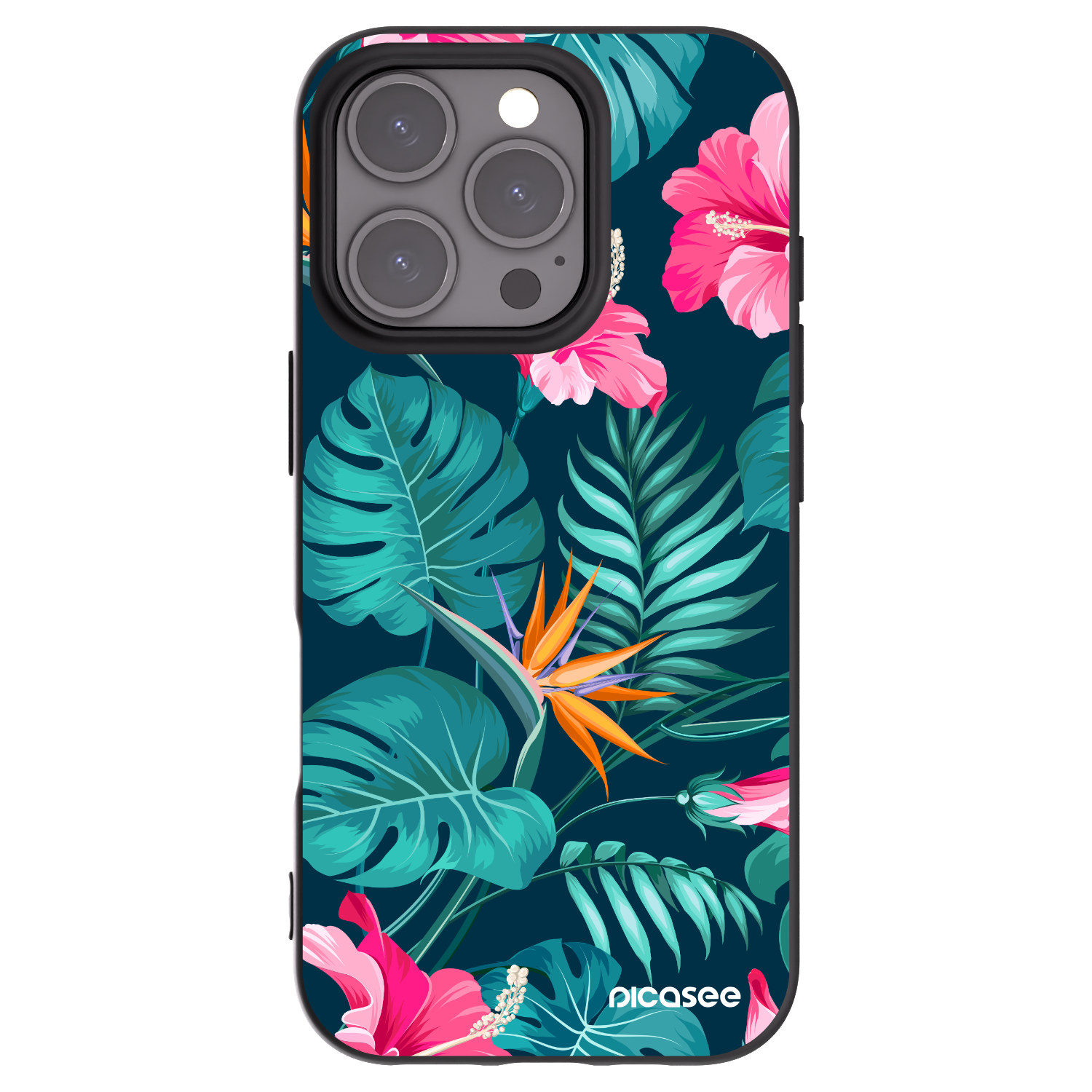 Picasee silikonski črni ovitek za Apple iPhone 16 Pro - Pink Monstera