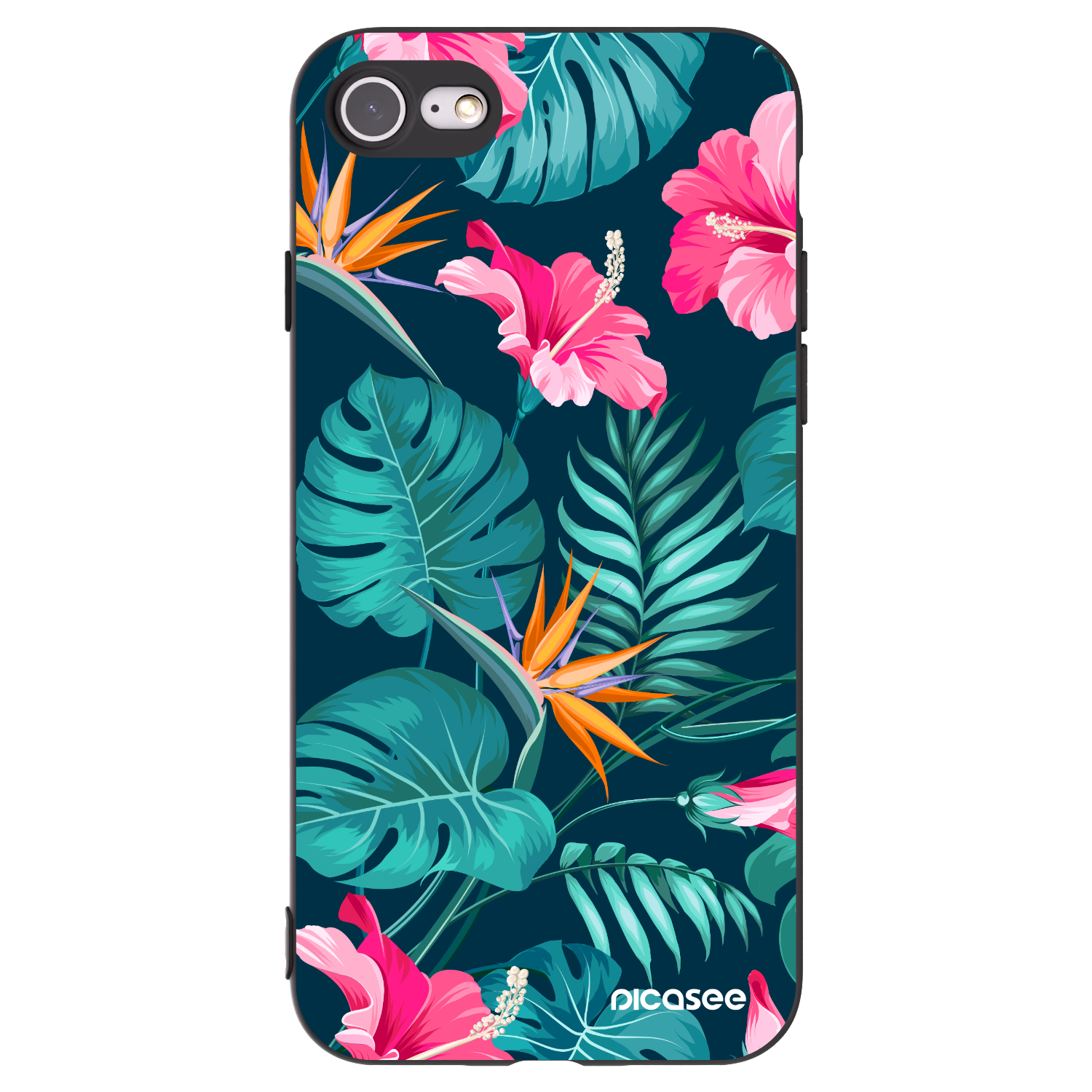 Picasee silikonski črni ovitek za Apple iPhone 8 - Pink Monstera