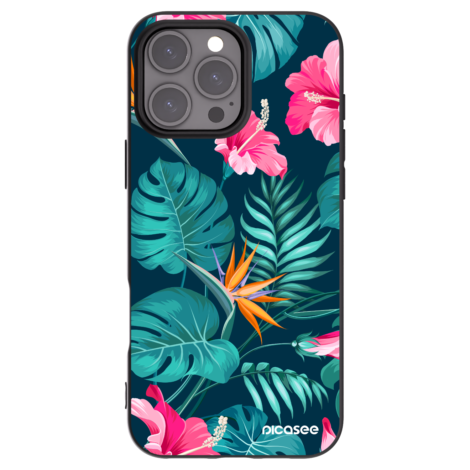 Picasee silikonski črni ovitek za Apple iPhone 16 Pro Max - Pink Monstera