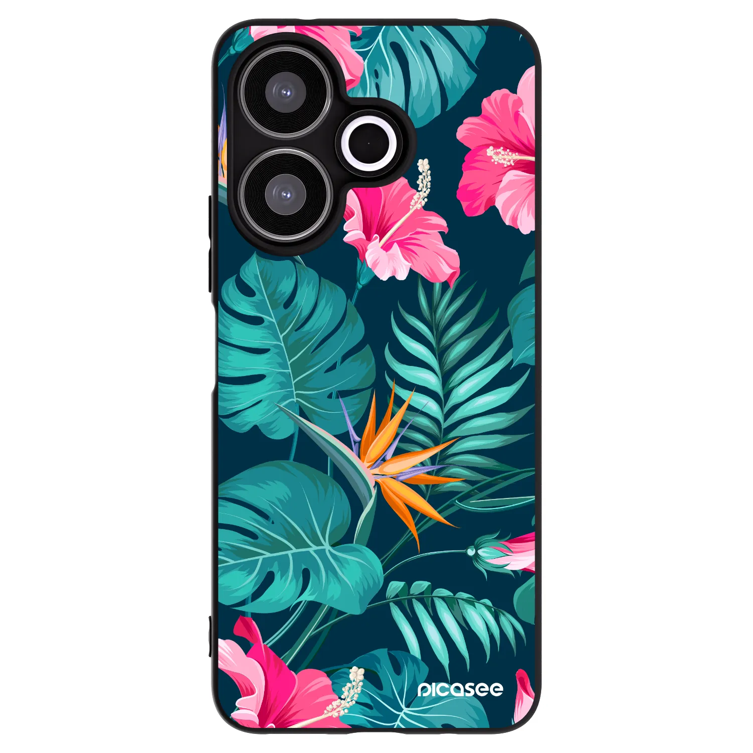 Picasee silikonski črni ovitek za Xiaomi Redmi 13 4G - Pink Monstera